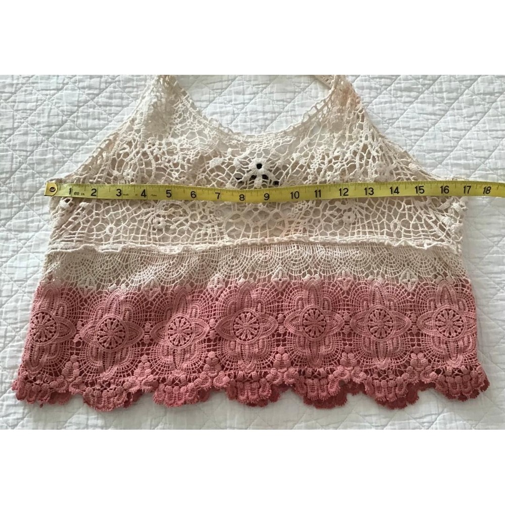 American Eagle Boho Crochet Ombre Halter Crop Top Size M Open Knit Festival - Picture 5 of 8